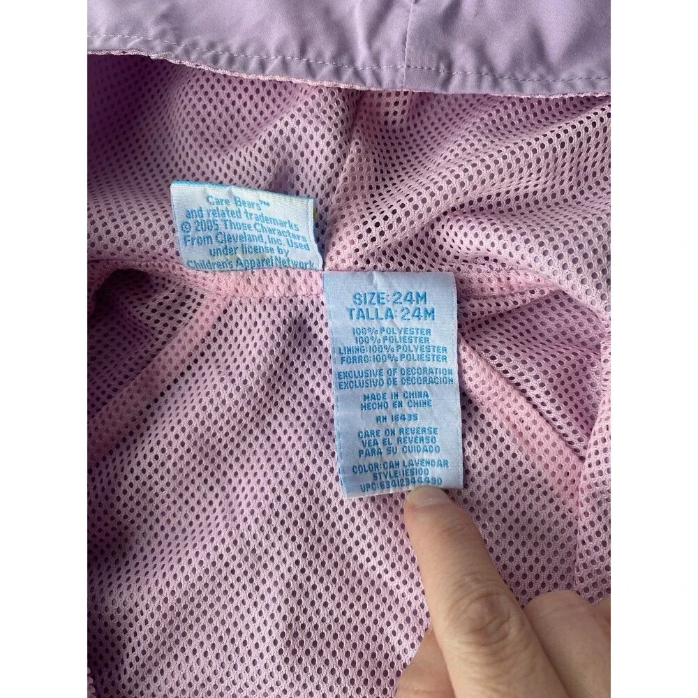 Vintage 2005 Care Bears Zipper Hoodie Jacket Size 24M Purple Mesh Lined Y2K
